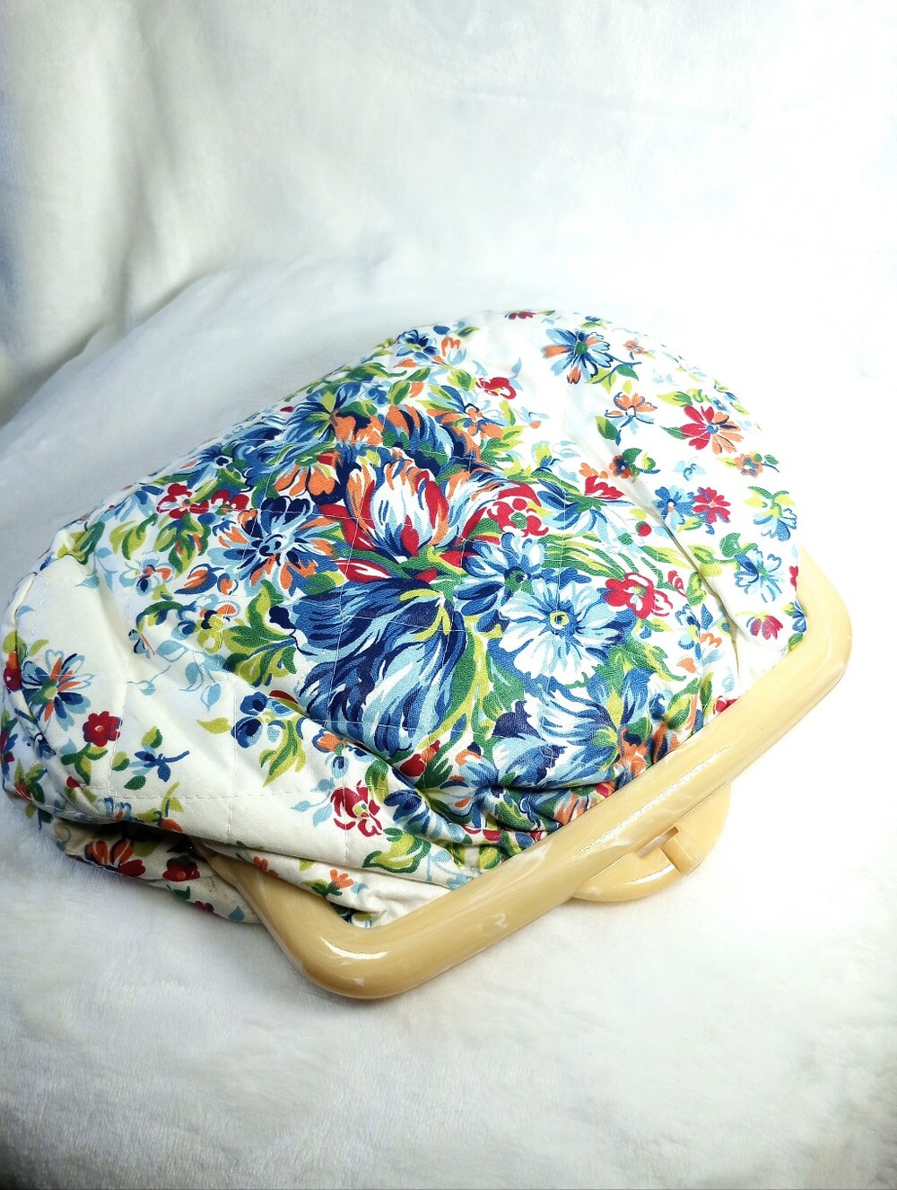 Cottagecore Feminine Floral Clutch Lucite Frame Handle Romantic Handbag Vintage